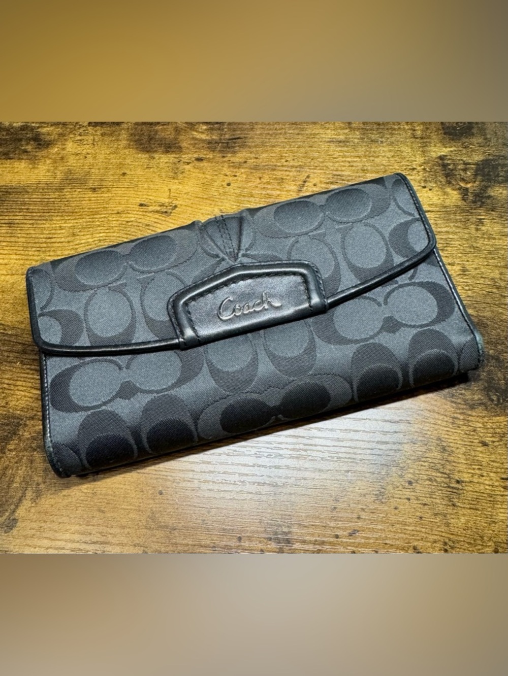 Coach Signature Wallet & Checkbook Holder Set Black/Gray Canvas Leather Trim - Picture 6 of 12